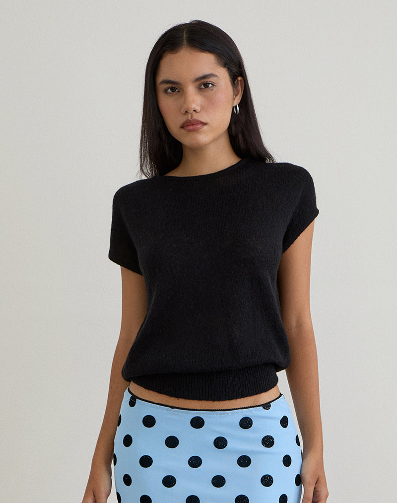 Image of Sorin Deep Waistband Top in Knit Black