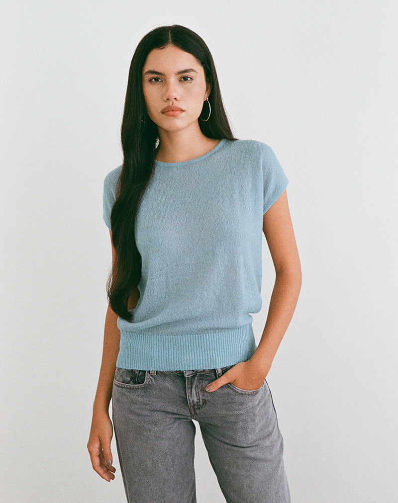Image of Sorin Deep Waistband Top in Knit Blue