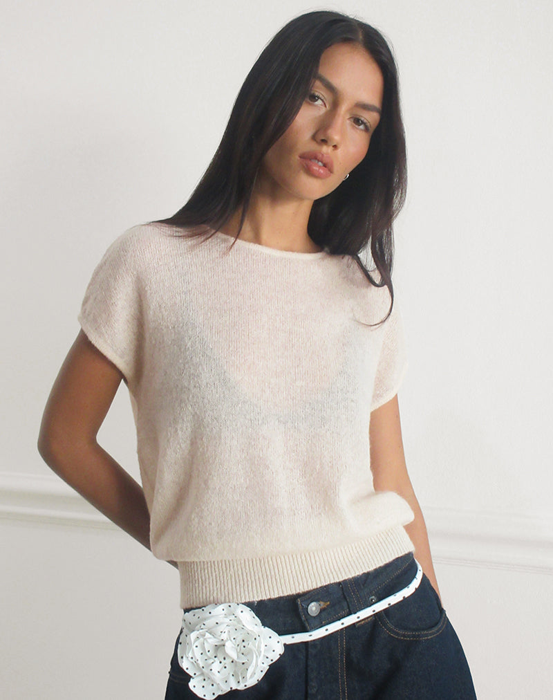 Image of Sorin Deep Waistband Top in Knit Ecru