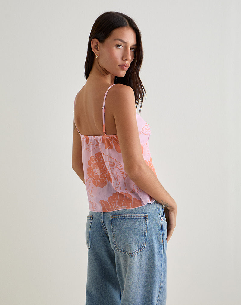 Image of Sorira Flare Top in Floral Pink and Orange
