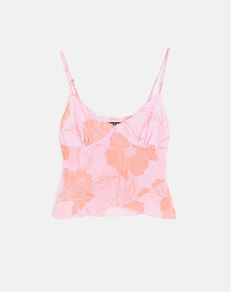 Image of Sorira Flare Top in Floral Pink and Orange