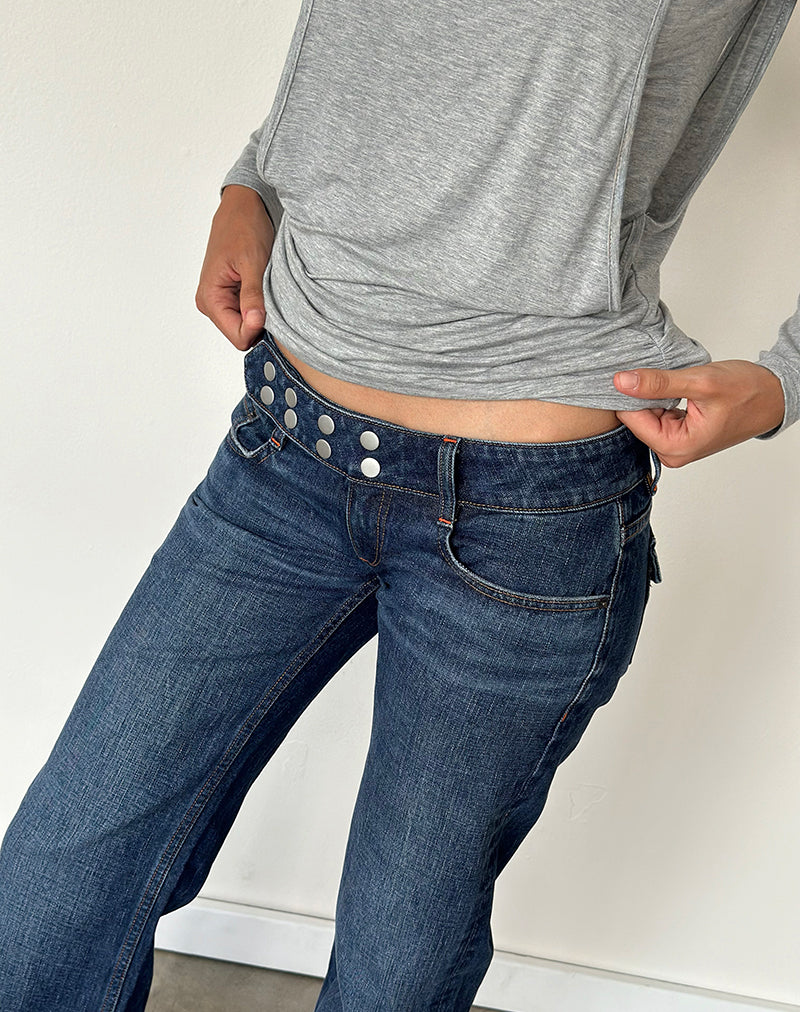 Image of Stud Low Rise Bootcut Jeans in Dark Blue Wash
