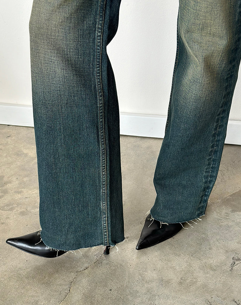 Image of Stud Low Rise Bootcut Jean in Worn Blue Wash