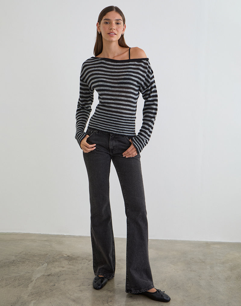 Image of Suena Asymmetric Jumper in Stripe Black and Grey