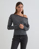 Image of Suena Asymmetric Jumper in Stripe Black and Grey