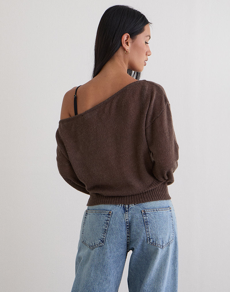 Image of Suena Asymmetric Jumper in Knit Dark Chocolate