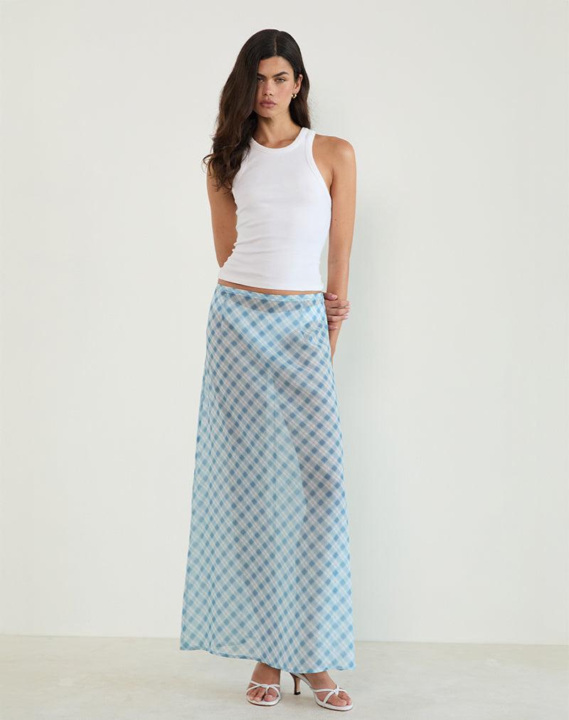 Image of Surina Maxi Skirt in Blurred Check Blue