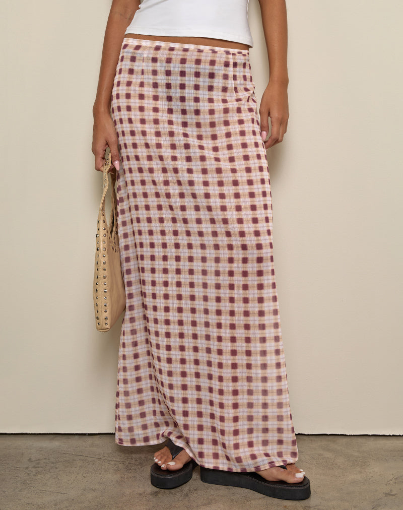 Image of Surina Maxi Skirt in Chiffon Blurred Check Peach