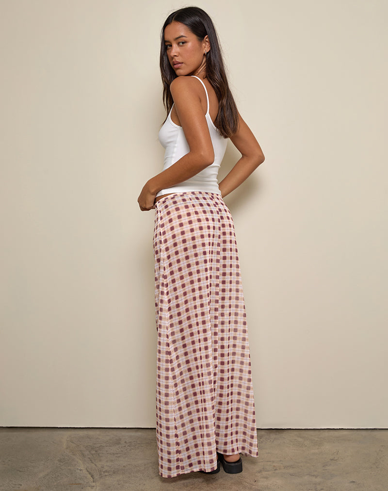 Image of Surina Maxi Skirt in Chiffon Blurred Check Peach
