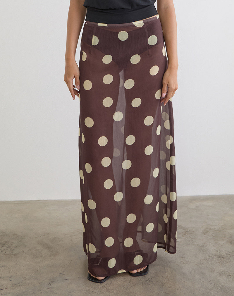Image of Surina Maxi Skirt in Brown with Irregular Polka Yellow