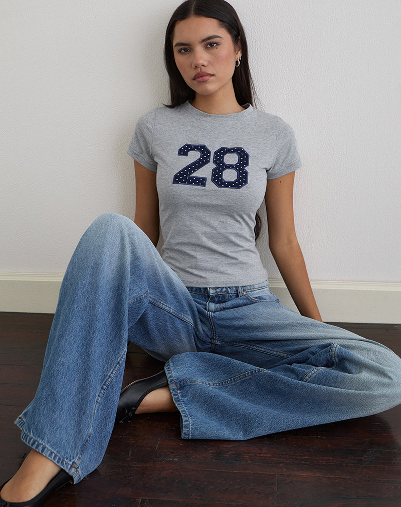 Image of Sutin Tee in Grey Marl with Polka Embroidery