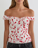 Image of Switi Bardot Top in Cream with Red Leafy Lily Flock