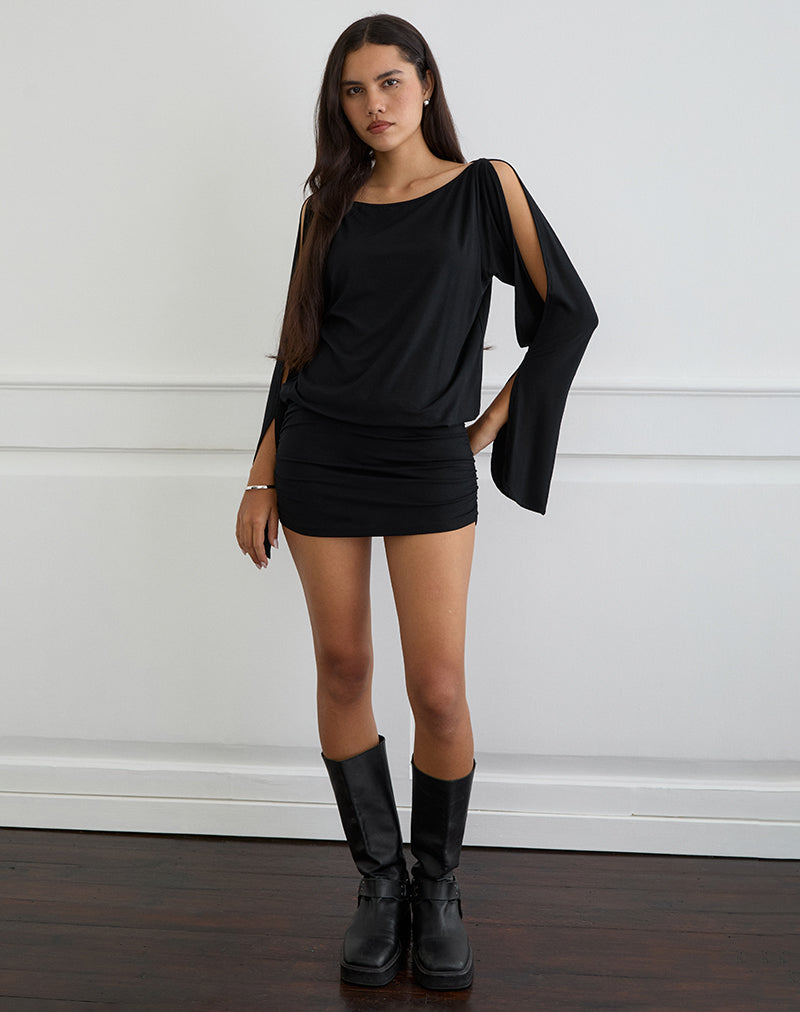 Image of Sybe Cut Batwing Sleeve Mini Dress in Black
