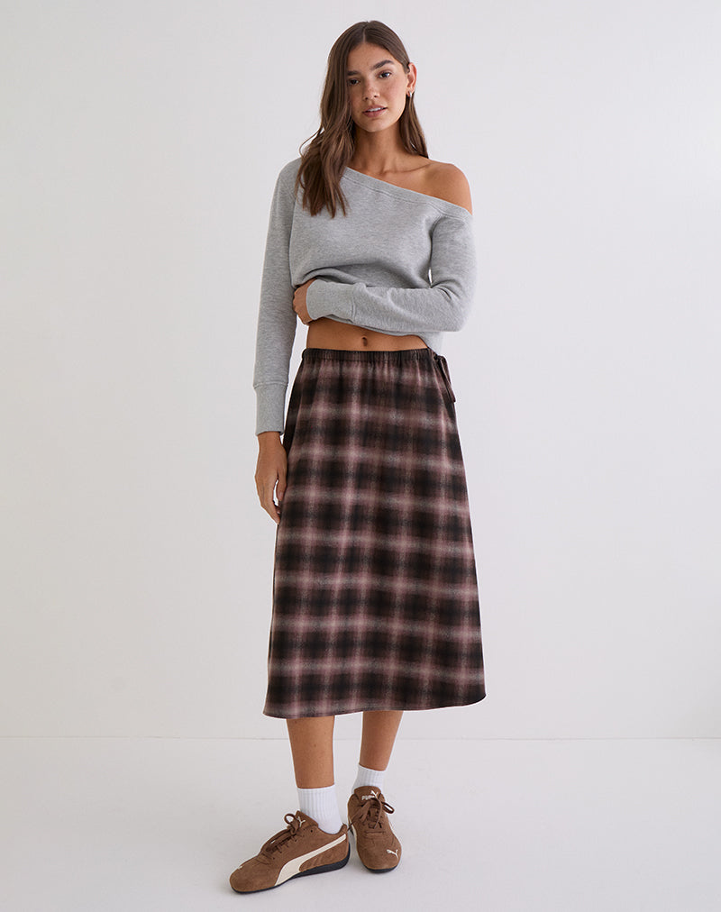 Image of Taka Midi Skirt in Pink and Brown Check