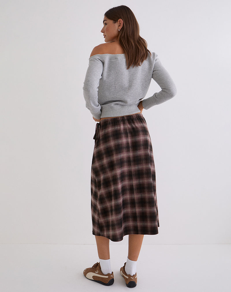 Image of Taka Midi Skirt in Pink and Brown Check