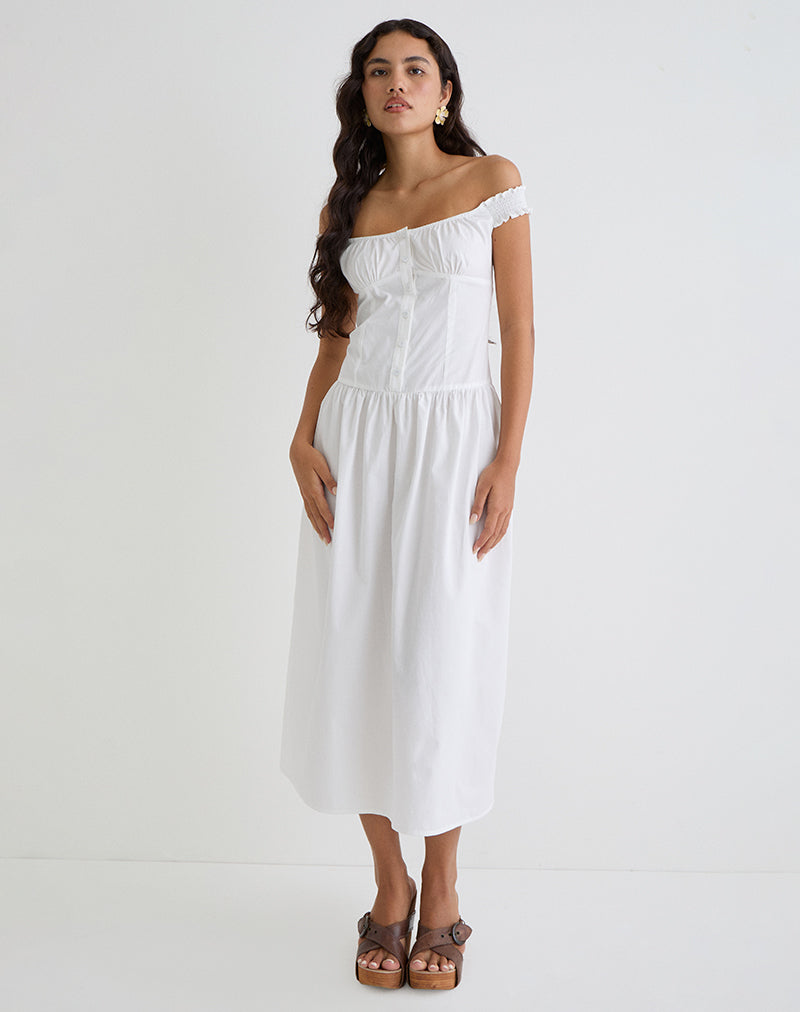 Image of Tamashi Off the Shoulder Maxi Dress in White
