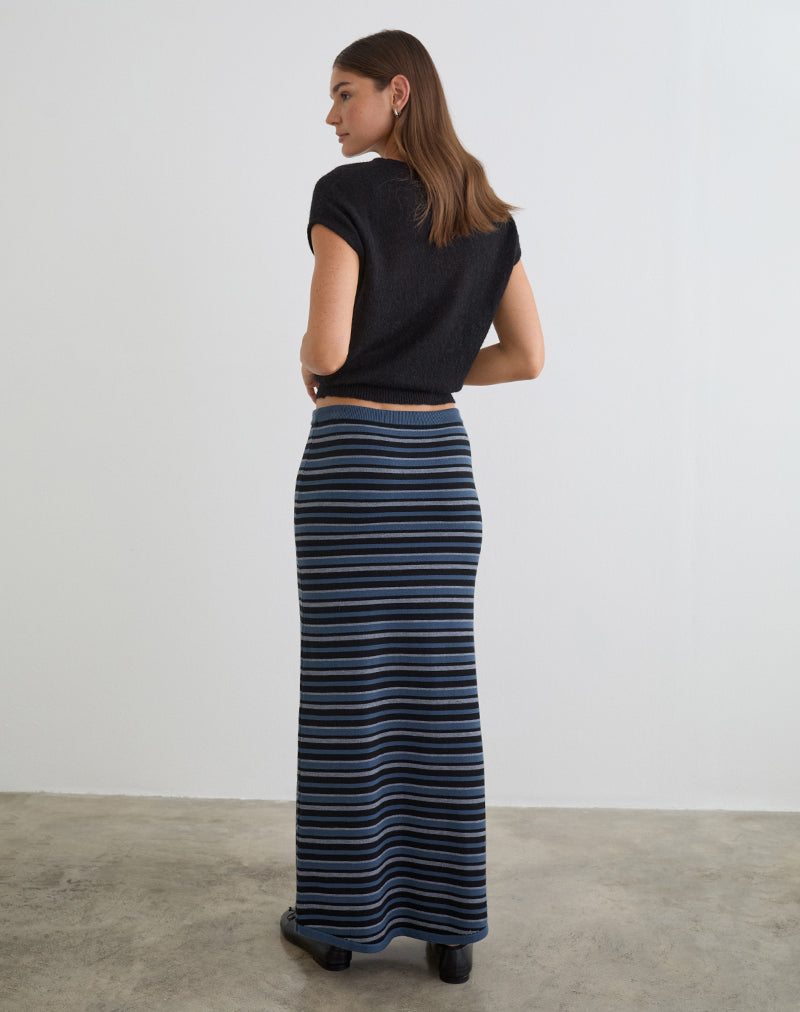 Image of Tarmina Maxi Skirt in Knit Stripe Blue and Grey
