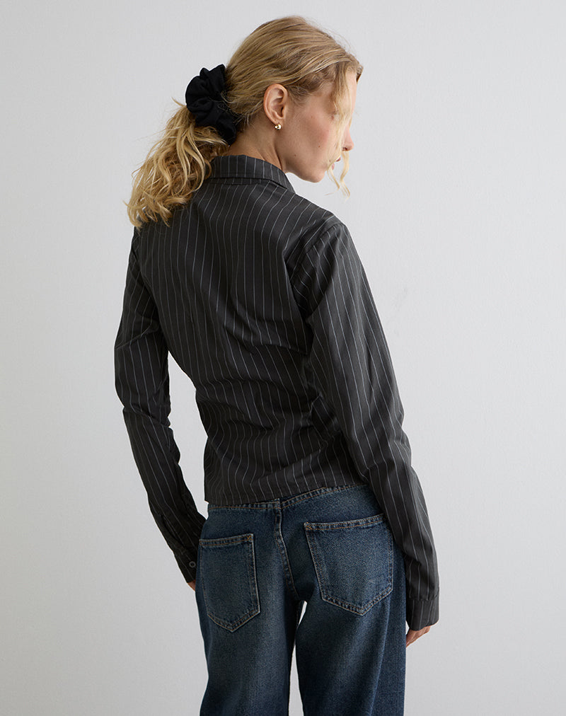 Image of Tarsi Fitted Shirt in Mono Pinstripe Grey