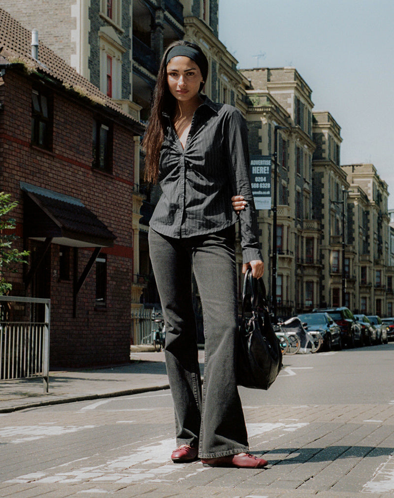 Image of Tarsi Fitted Shirt in Mono Pinstripe Grey