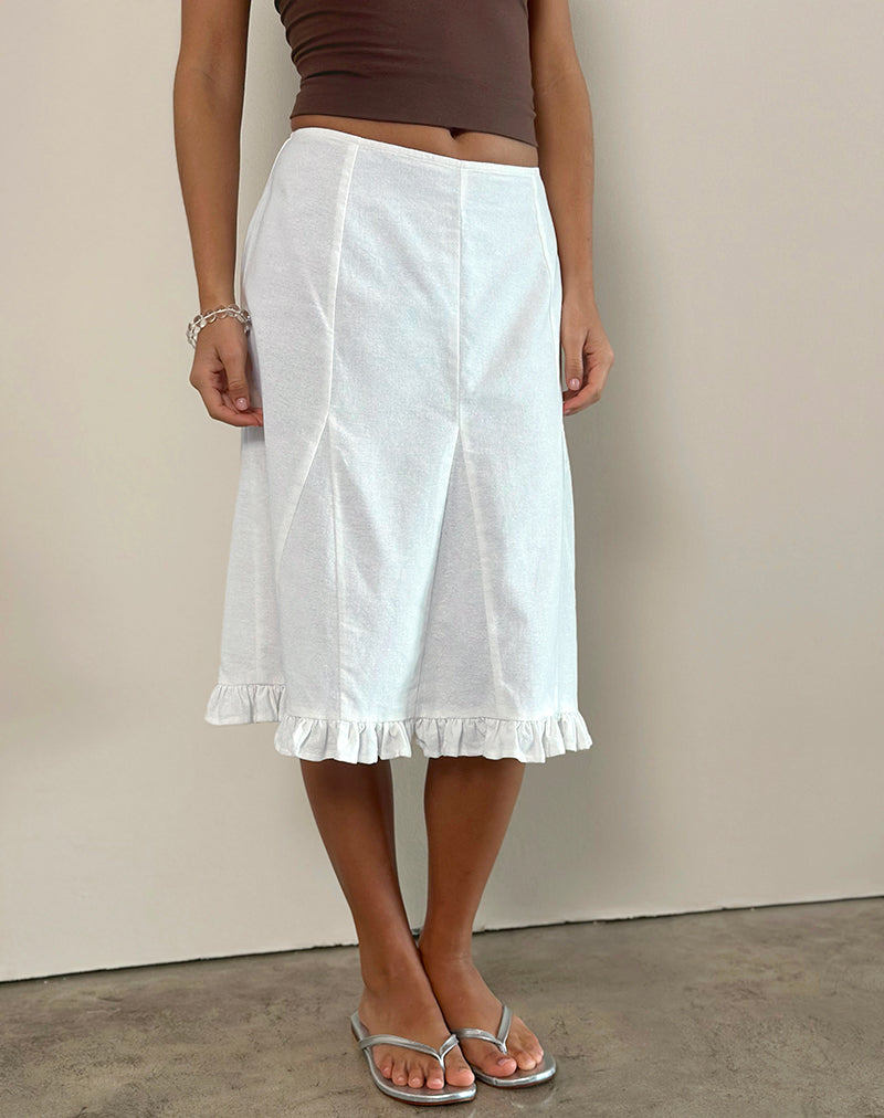 Image of Tausi Pleated Midi Skirt in Off White Linen