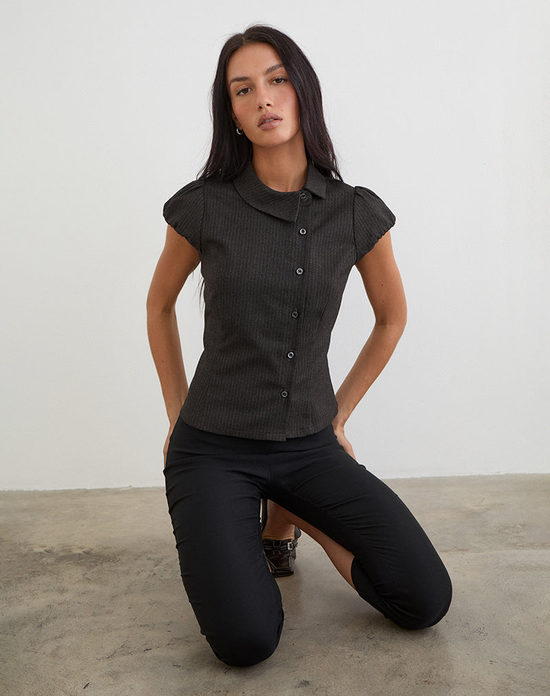 Image of Telese Asymmetric Shirt in Dusky Pinstripe Grey