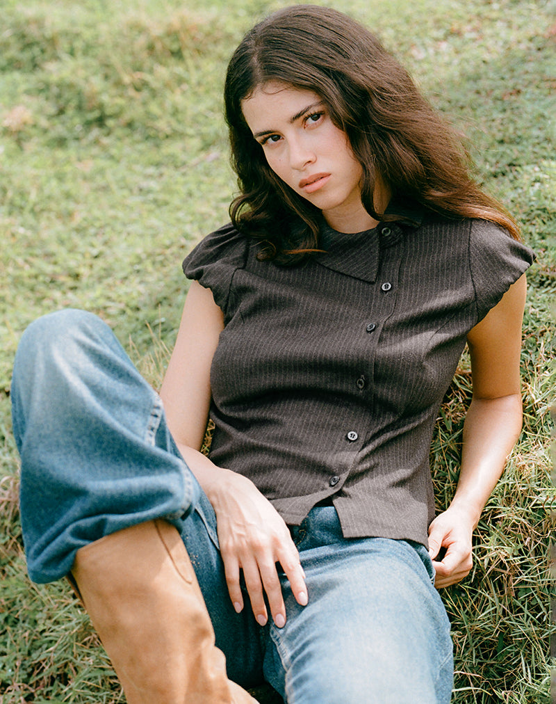 Image of Telese Asymmetric Shirt in Dusky Pinstripe Grey