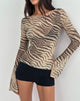 Image of Tineko Off Shoulder Long Sleeve Top in Wild Animal Neutral