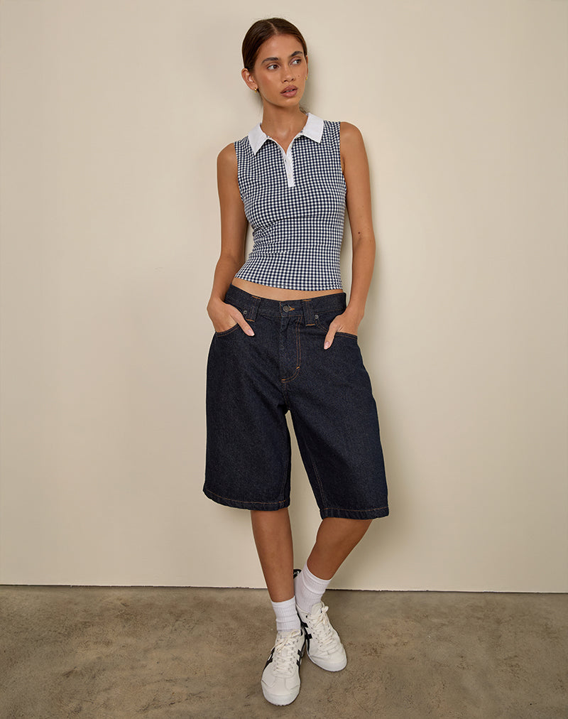Image of Tisuka Polo Top in Seersucker Gingham Navy