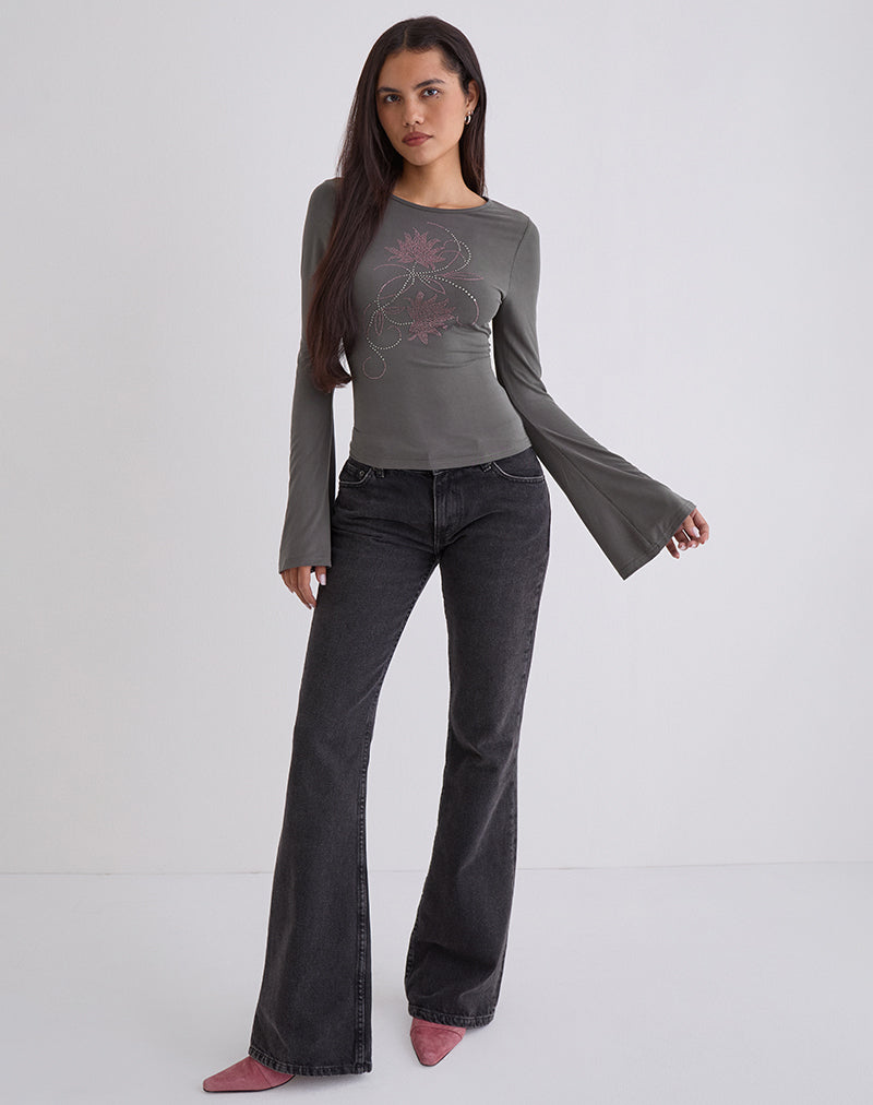 Image of Tiyana Long Sleeve Top in Diamante Flower Dark Grey