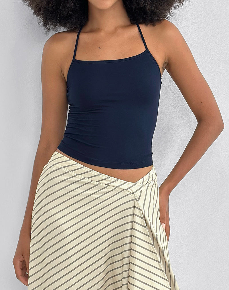 Image of Tomoe Halter Neck Top in Rayon Jersey Navy