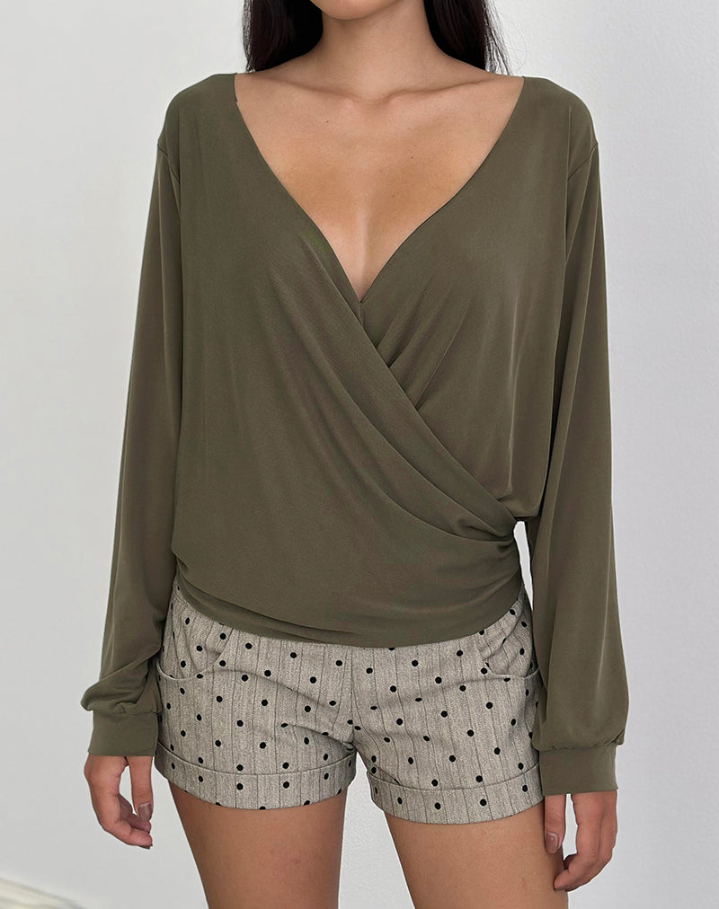 Image of Tricia Plunge Drape Top in Cupro Khaki