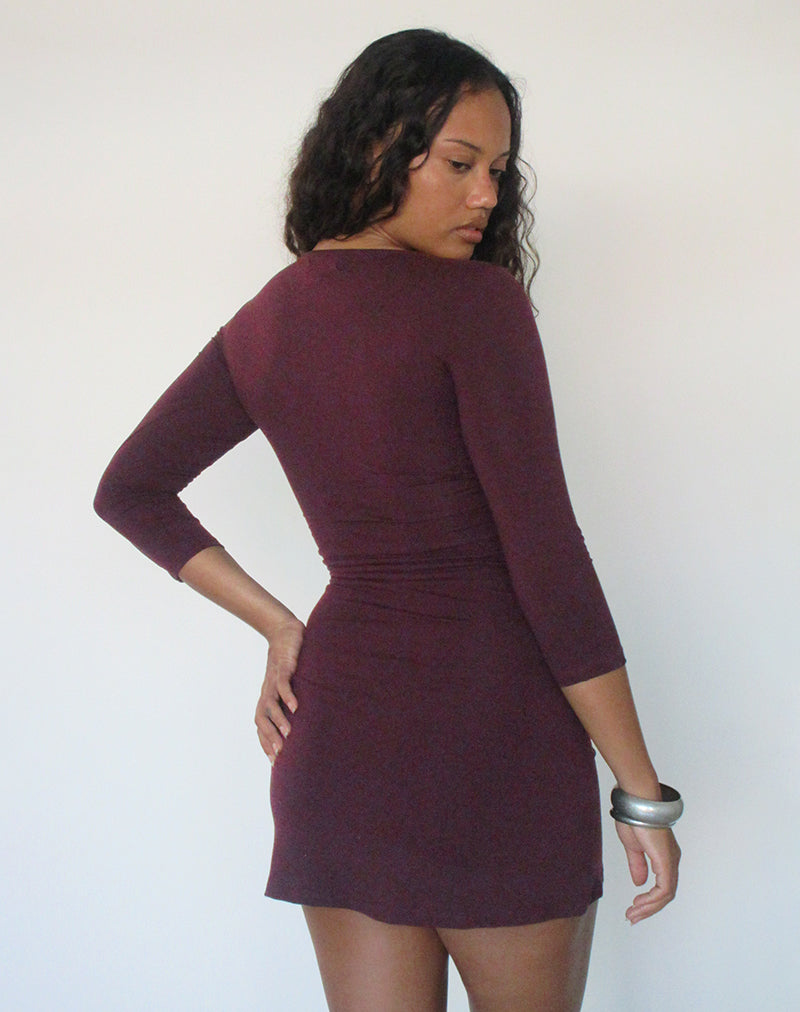 Image of Trudita Mini Dress in Rayon Jersey Dark Plum