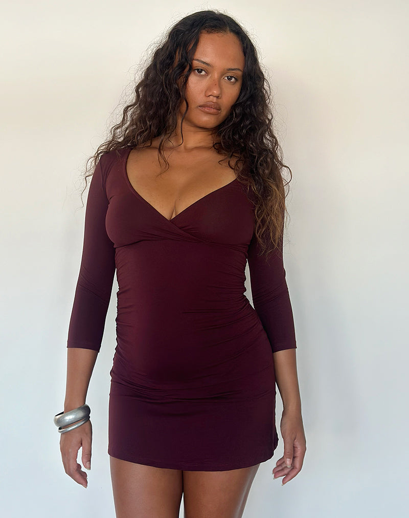 Image of Trudita Mini Dress in Rayon Jersey Dark Plum
