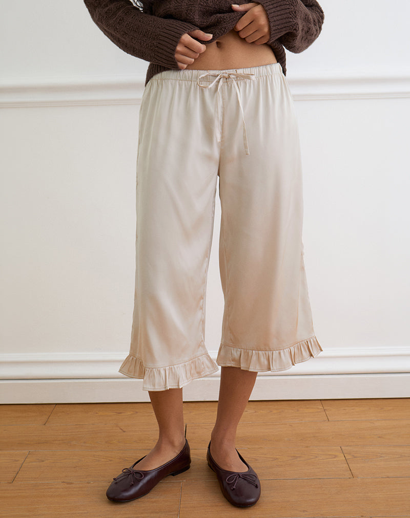 Image of Tunelia Capri Trouser in Satin Champagne