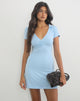 Image of Ufacy Ruched V-Neck Mini Dress in Cool Blue