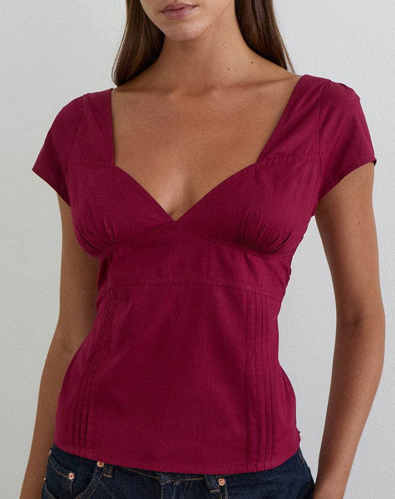Image of Uliva Cap Sleeve Corset Top in Poplin Burgundy