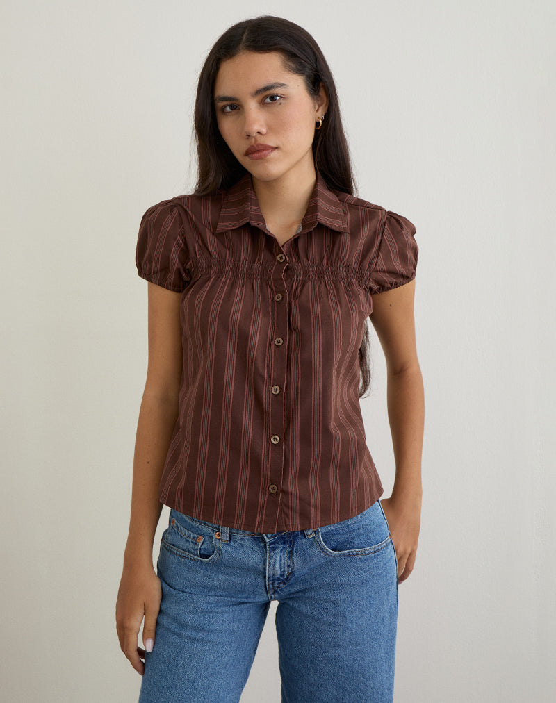 Image of Ulsan Shirt in Poplin Stripe Brown