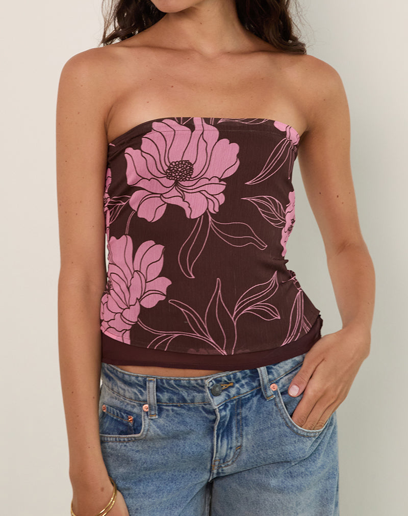 Image of Varsha Bandeau Top in Flare Floral Pink Brown