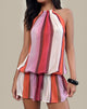 Image of Veloria Halterneck Mini Dress in Pink Chiffon Painted Stripe