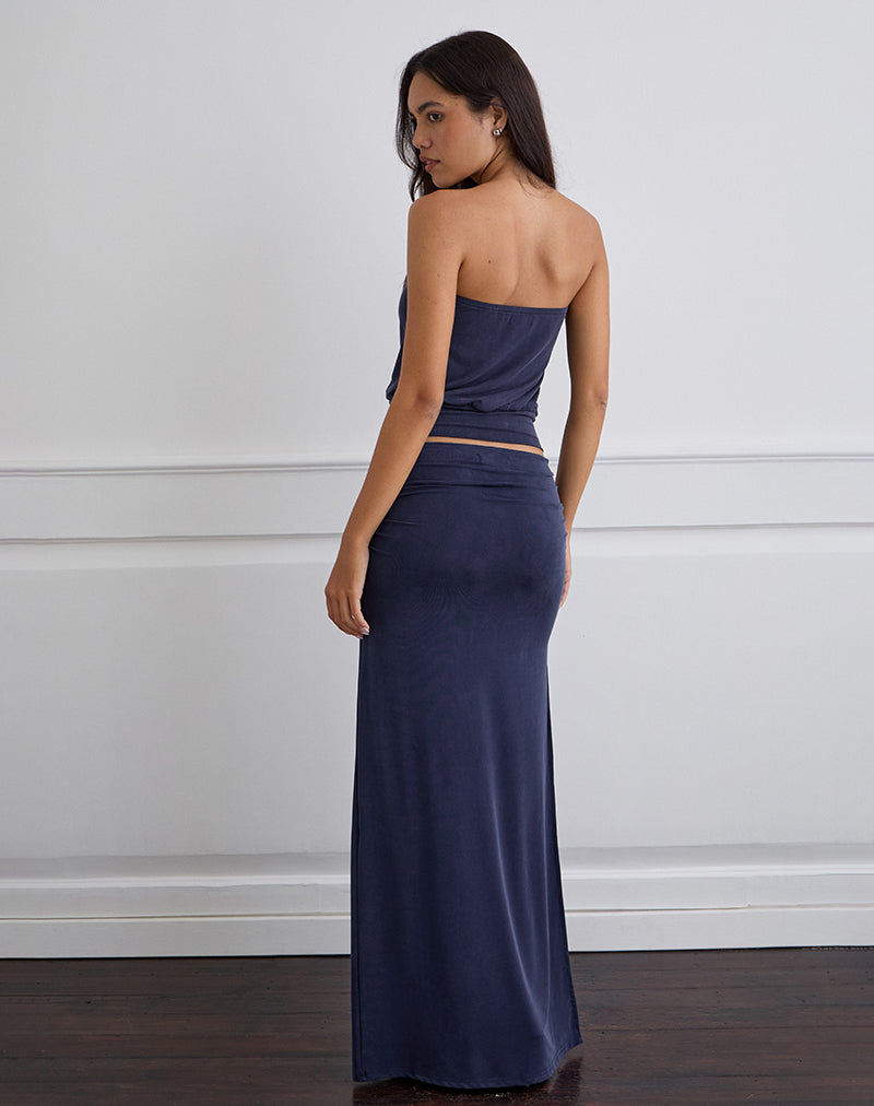 Image of Venya Maxi Skirt in Cupro Navy