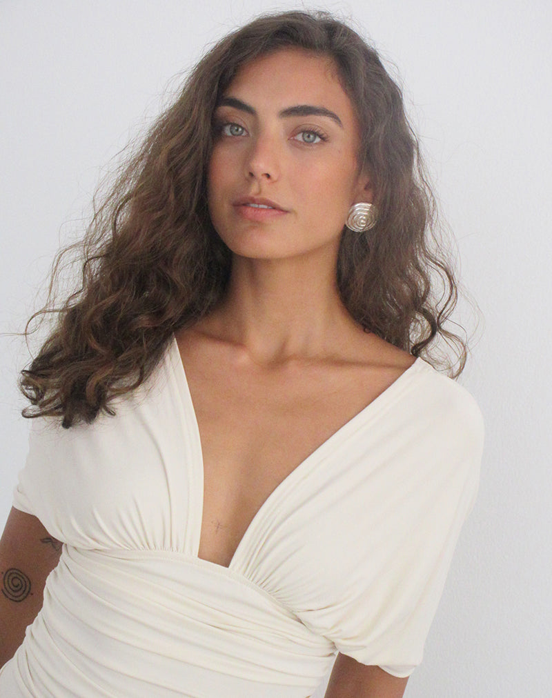 Image of Vernia Plunge Batwing Top in Cupro Cream
