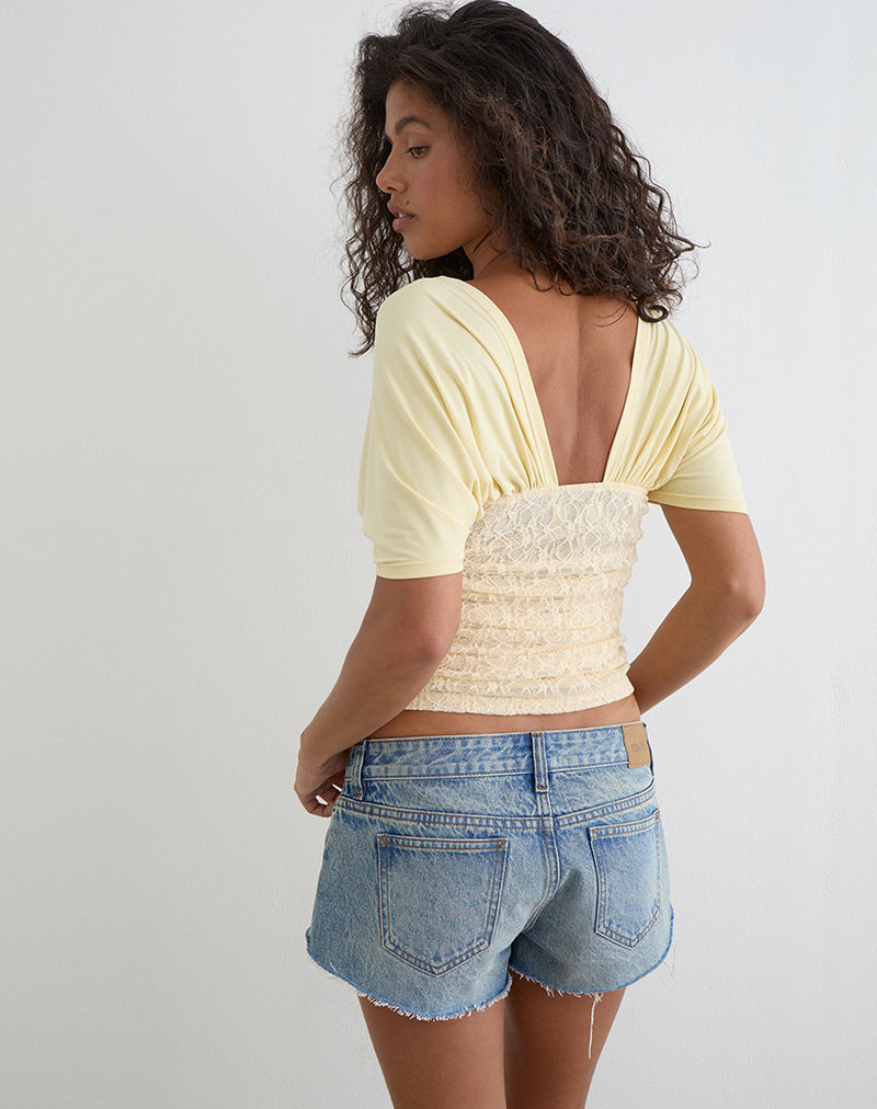 Image of Vernia Plunge Batwing Top in Cupro Yellow with Lace Waist