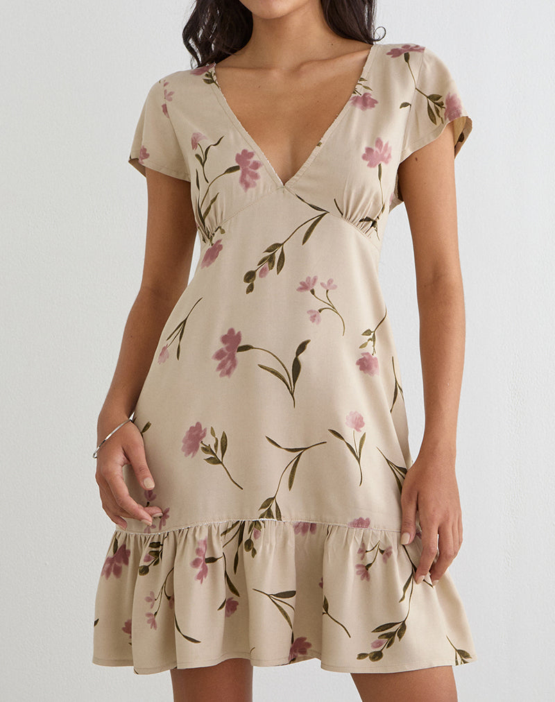 Image of Visoca Mini Dress in Bloom Leafy Taupe