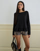 Image of Vivala Boxy Long Sleeve Top in Black with Frill Hem