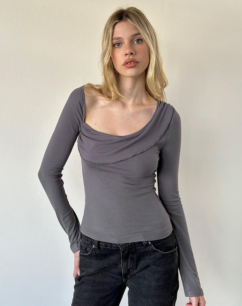 Image of Wayra Cowl Top in Soft Jersey Dark Grey