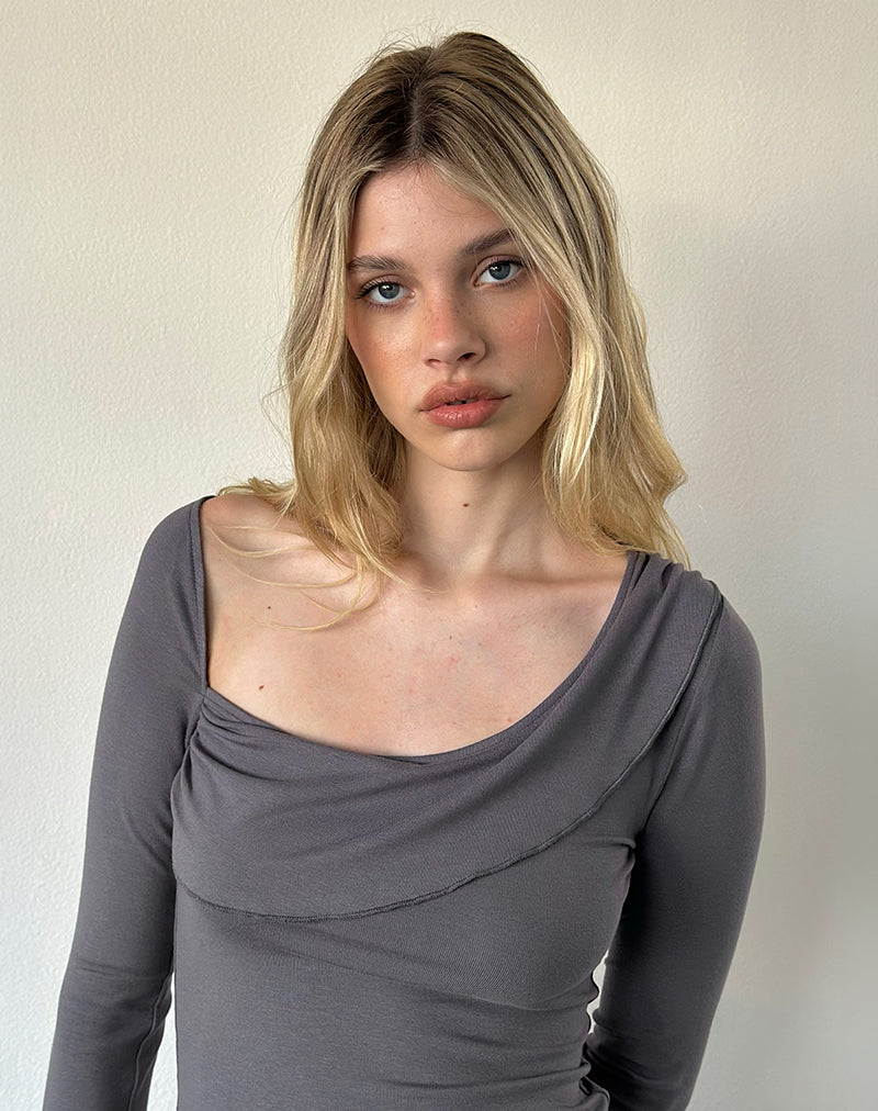 Image of Wayra Cowl Top in Soft Jersey Dark Grey