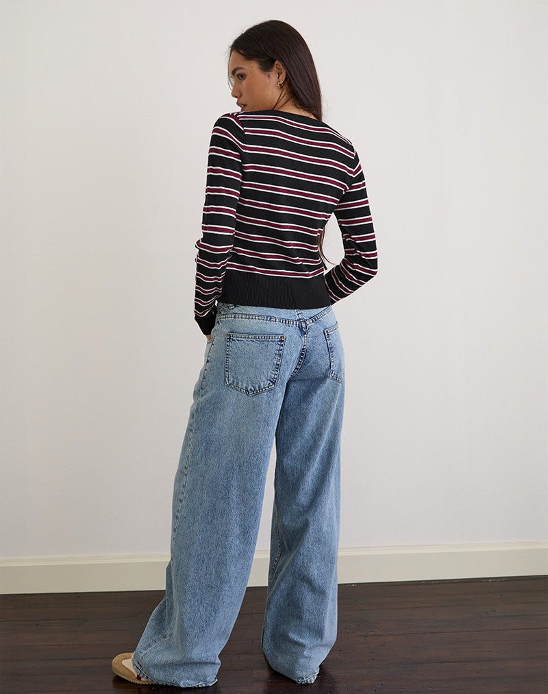 Image of Yasra Jumper in Stripe Knit Black Burgundy