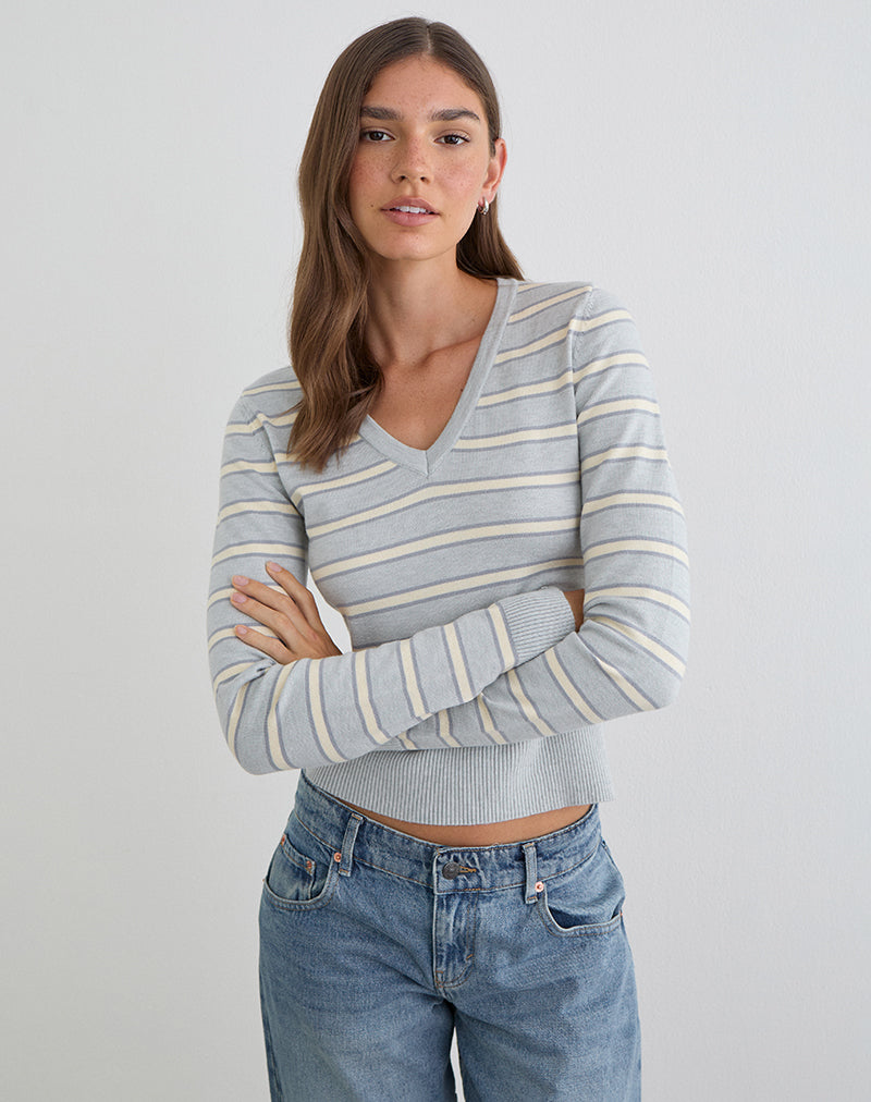 Image of Yasra Jumper in Stripe Knit Cream Grey