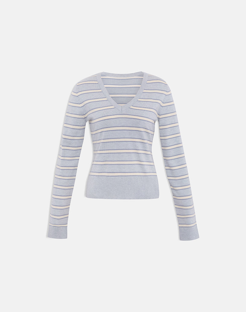 Image of Yasra Jumper in Stripe Knit Cream Grey