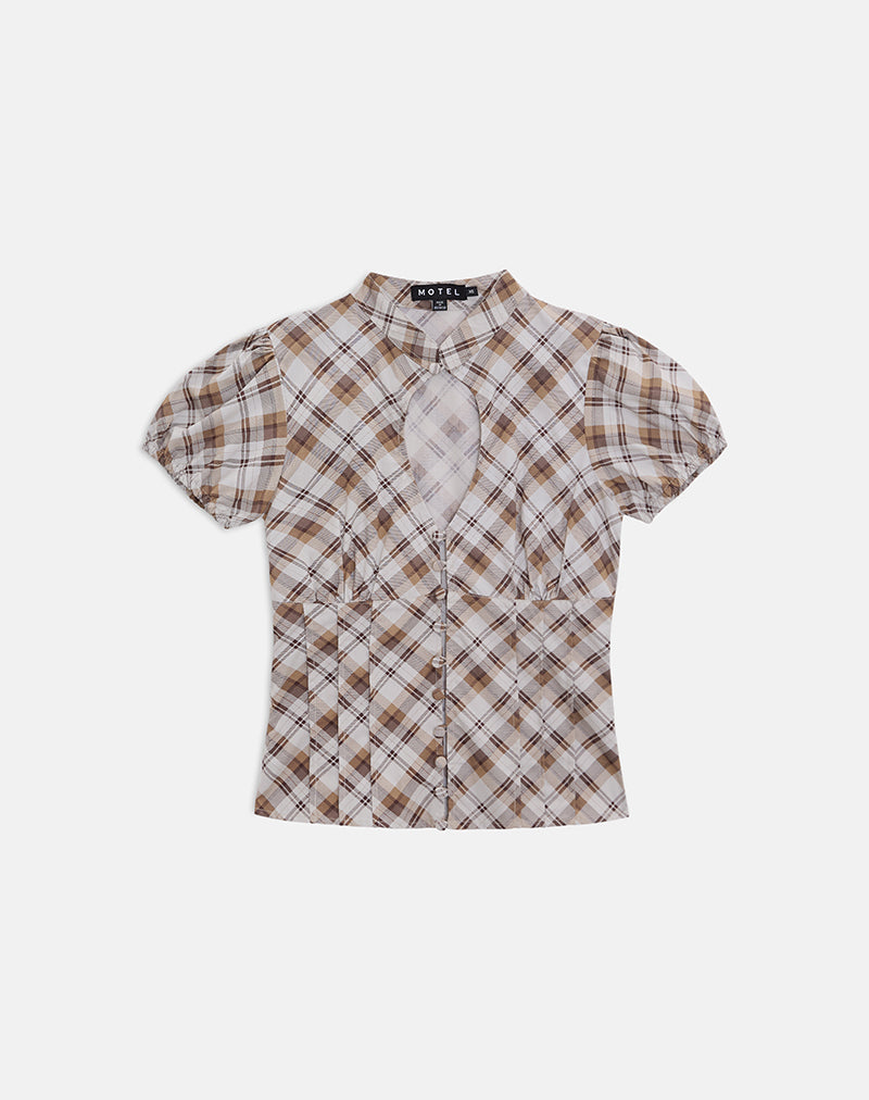 Image of Yasuda Blouse in Angled Check Brown